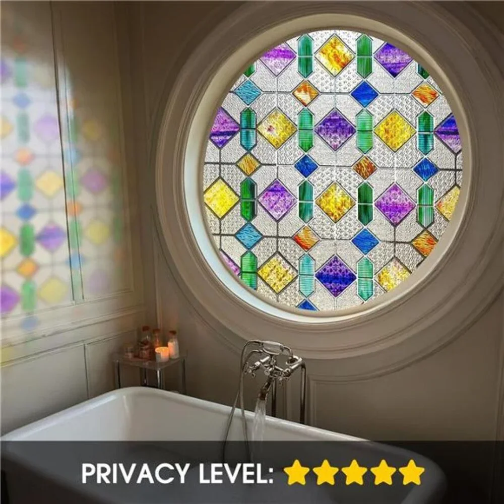 Window Privacy Film Stained Glass Peel and Stick, Rainbow, 16.9 x 39.4 inch
